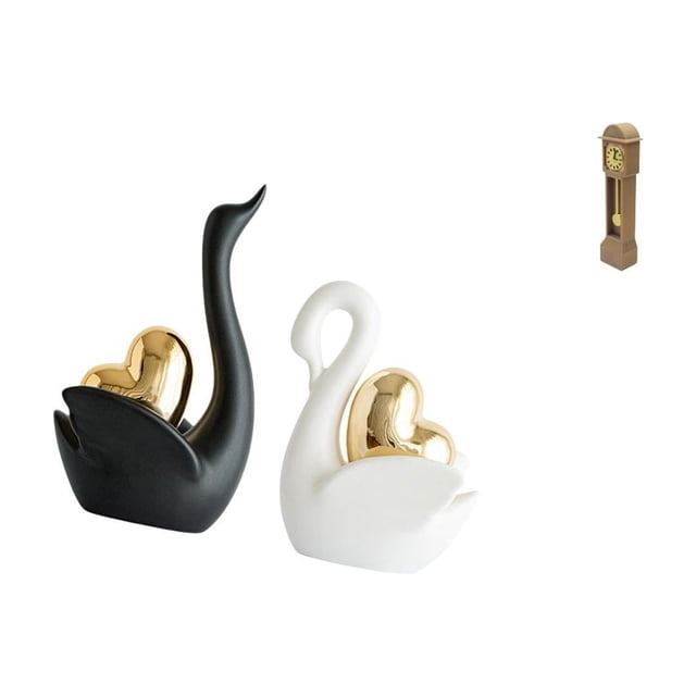 Elegantes figuras de pareja de cisnes y reloj de pie en miniatura, adornos de mesa para estantería, entrada, sala de estar, decoración vintage, modelo
