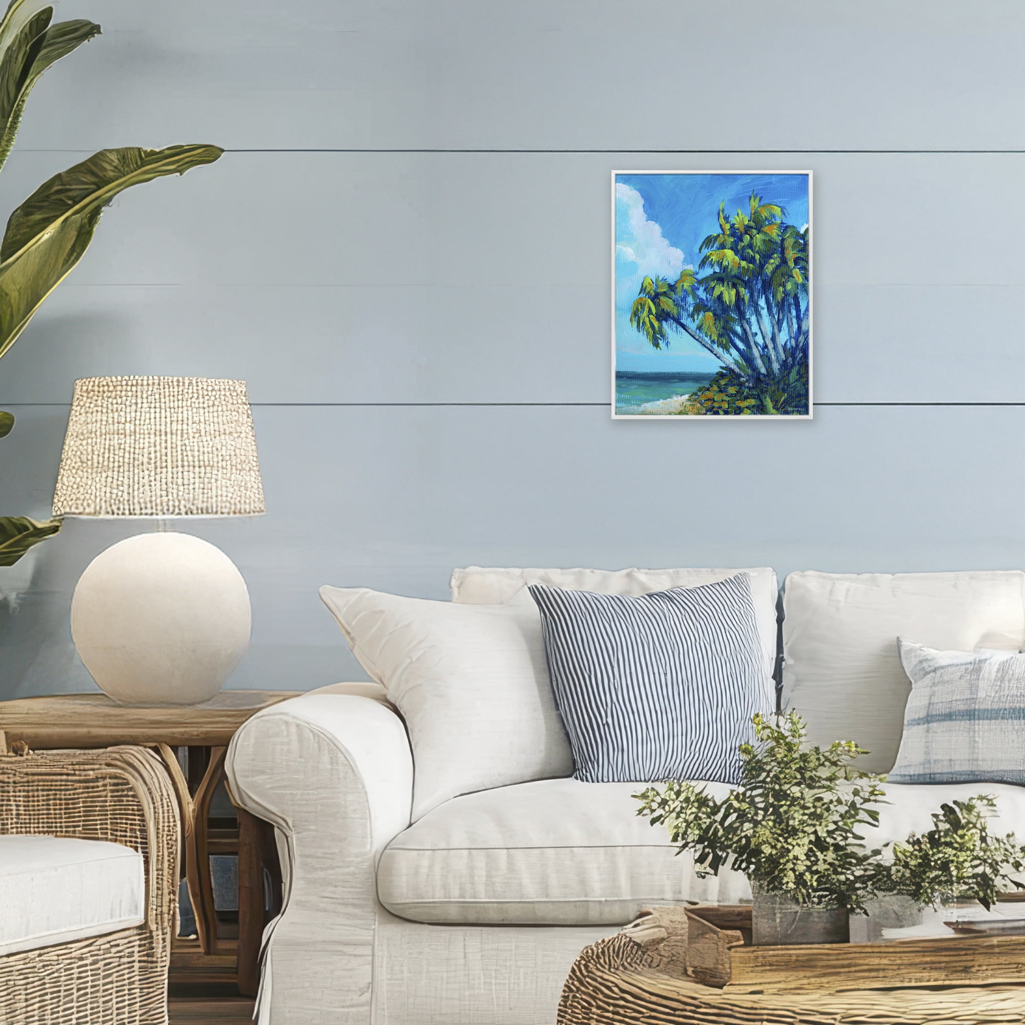 Stupell Industries Cerulean Sky & Palms White Framed Giclee Art, design by Dan Meneely