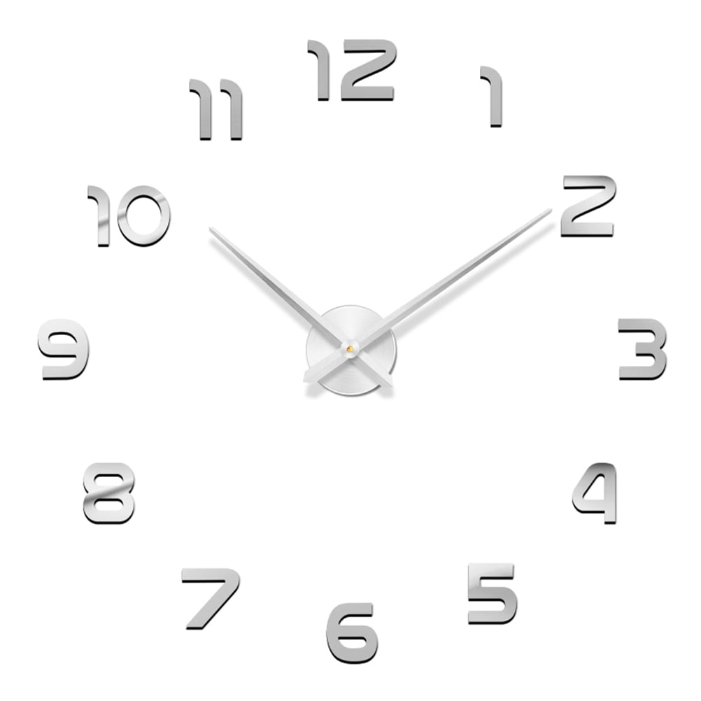 LITINKIMI Large Wall Clock Plated Silver Frameless Self-Adhesive Silent Decorative