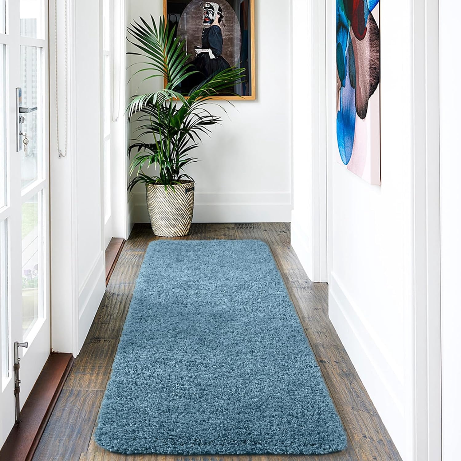 Luxury Long Bathroom Runner Rug, 24x72 Inch Thick Soft and Absorbent Non Slip Bath Mat, Rubber Backing Quick Dry Rugs Carpets, Machine Washable Plush Mats for Shower Floor, Little Blue