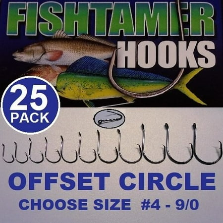 (25pk) 4/0 Offset Circle Fishing Hooks - FISH TAMER Pro Pack - Super Sharp High Carbon Steel - Available Sizes #4 -