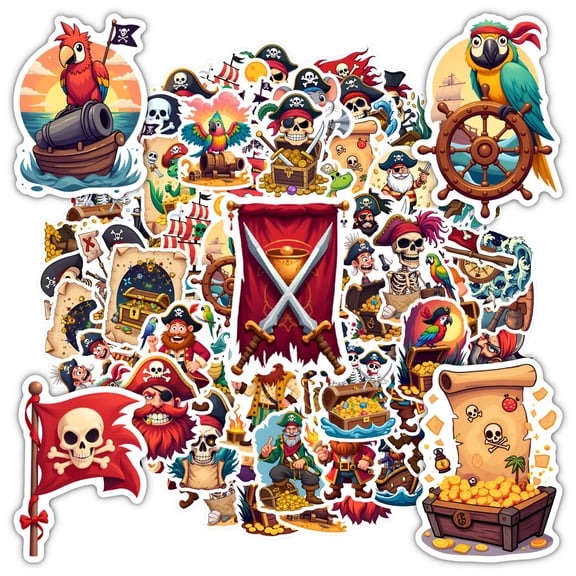 35pcs-50pcs Cartoon Pirate Stickers PVC Stickers Treasure Stickers for Notebooks Luggage Guitar
