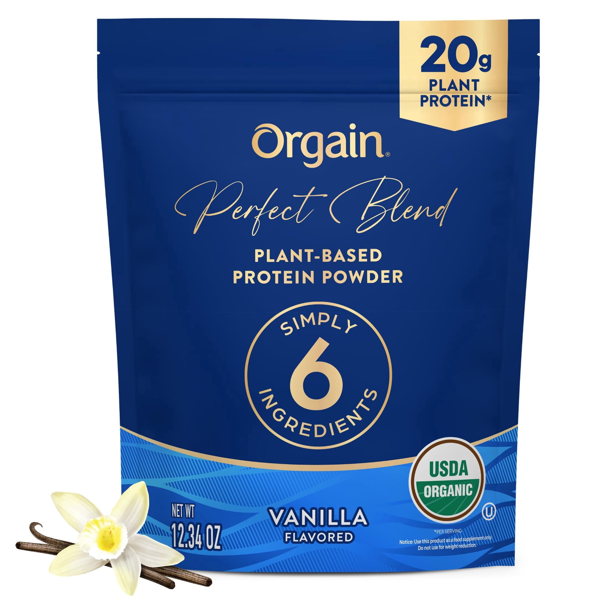 Orgain Organic Vegan Perfect Blend Protein Powder, 20g Clean Plant Protein, <1g Sugar, Vanilla , 12.34oz