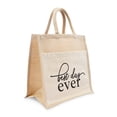 thumbnail image 1 of Weddingstar Medium Reusable Woven Jute Tote Bag With Pocket - Best Day Ever, 1 of 6