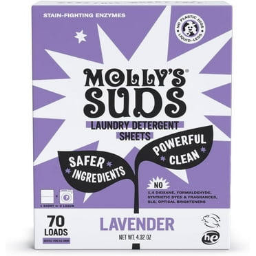 Molly’s Suds Laundry Detergent Sheets | Gentle on Sensitive Skin, Stain-Fighting | Liquidless & Plastic-Free Packaging | 70 Loads (Lavender)