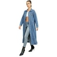thumbnail image 4 of WSPLYSPJY Women Long Denim Jacket Jean Jacket Trench Coat Light Blue 3XL, 4 of 7
