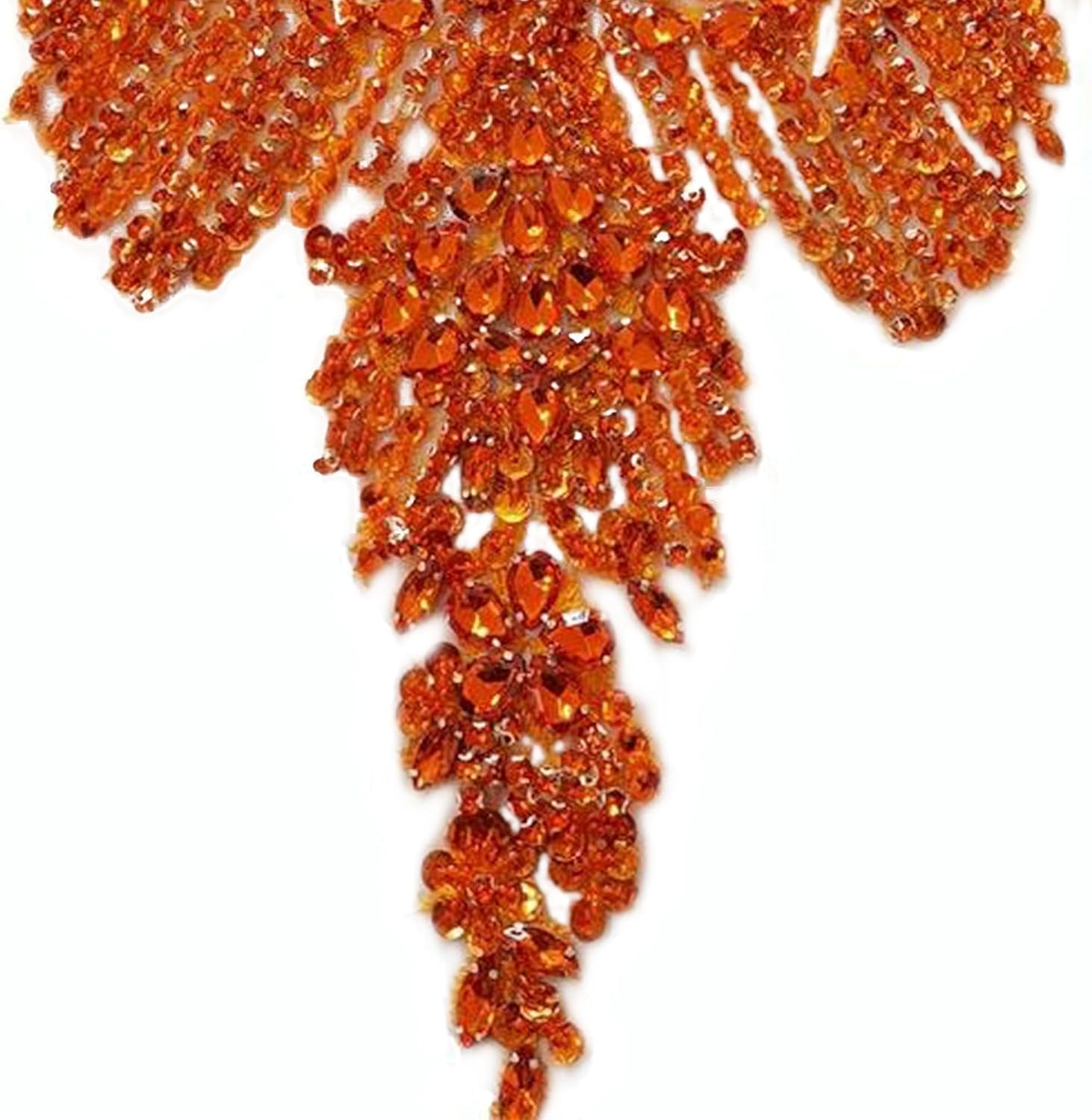 Handmade Rhinestone Applique: 3D Rhinestone Fabric Patches - Dress Appliques Beaded Embroidered Trim, Bodice Applique for Sewing Clothes Wedding Bridal Dress Decorative, 24.4x14.17inch (Orange)