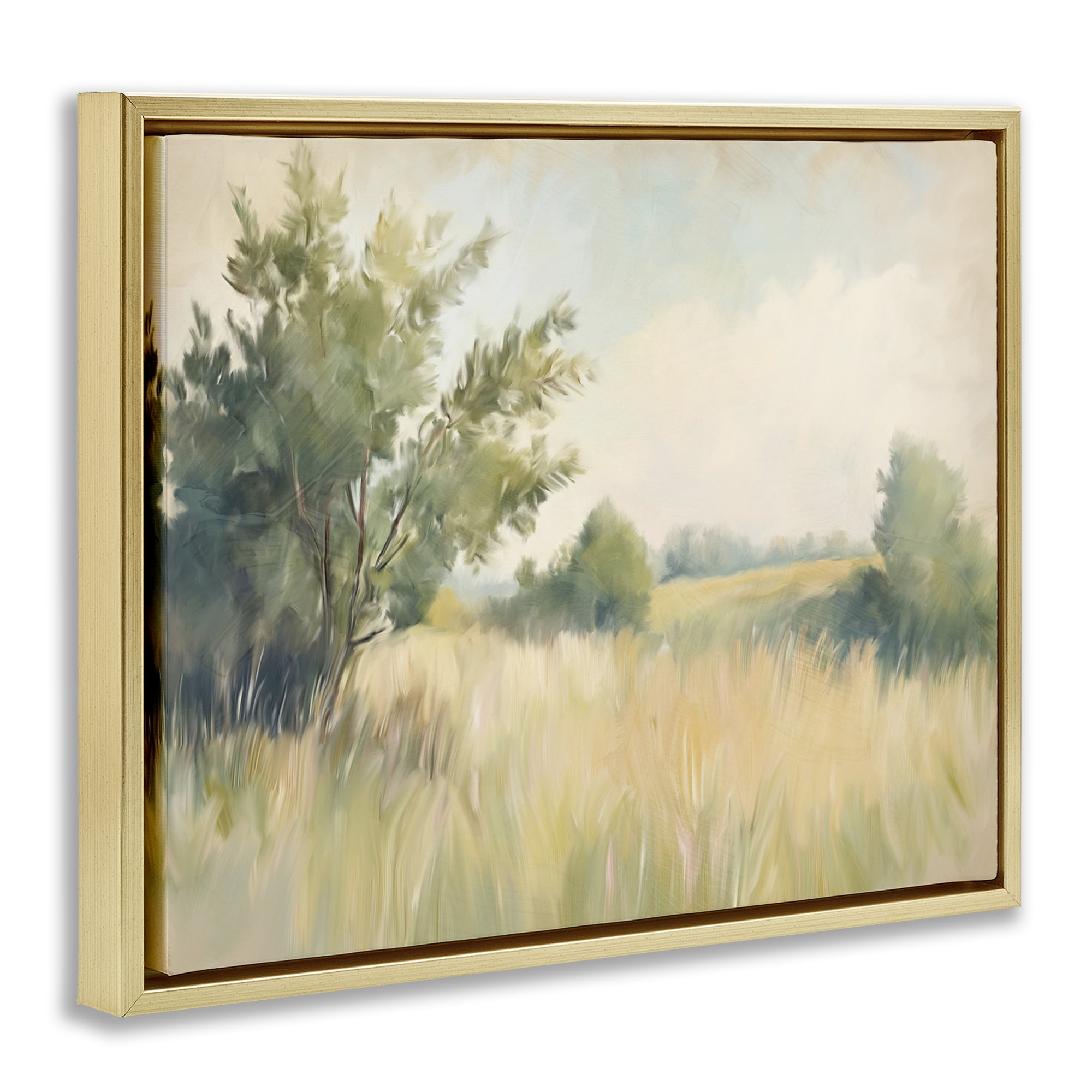 Stupell Industries Summer Green Meadow Gold Framed Floater Canvas Wall Art, design by Kim Allen