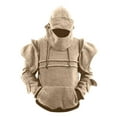 thumbnail image 3 of Dwelliawo Medieval Knight Hoodie for Men Elbow Protection Armor Halloween Party Sweatshirts Medieval Knight Retro Mask Long Sleeve Costumes with Kangaroo Pocket Khaki L, 3 of 5