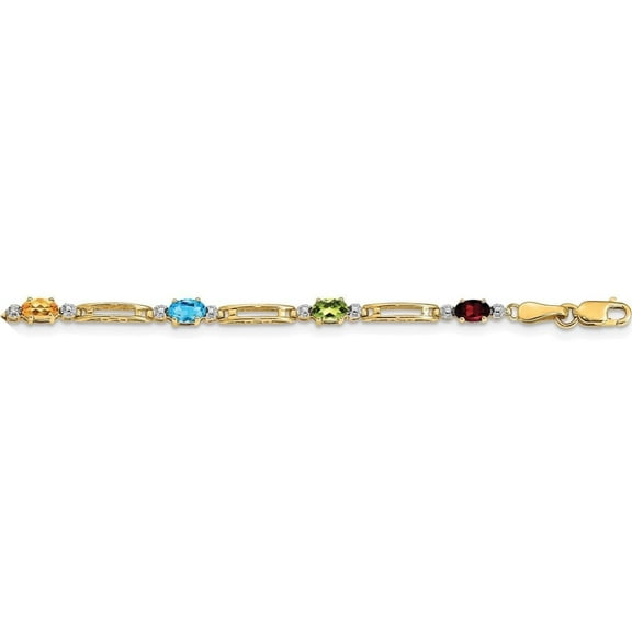 Elegant Multi-Gemstone Bracelet 1.52 Carat 10K Yellow Gold with Garnet and Diamond Accent Anniversary Gift