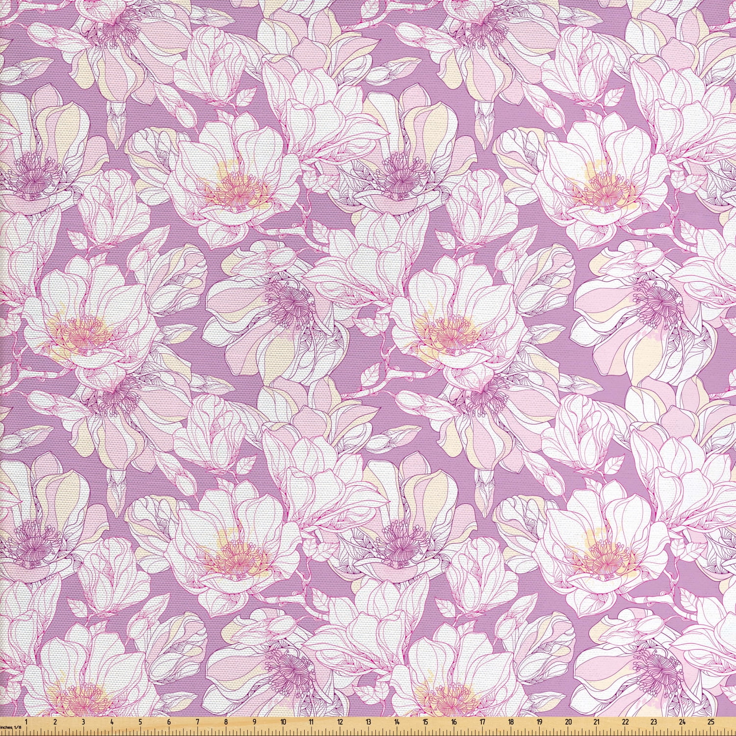 Magnolia Fabric by The Yard, Flourishing Nature Themed Flower Blooms