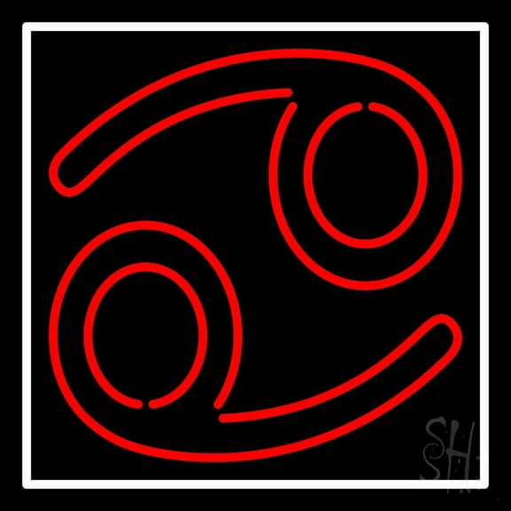 Red Cancer White Border LED Neon Sign 24" Tall x 24" Wide - inches Black Square Cut Acrylic Backing, with Dimmer - Bright and Premium built indoor LED Neon Sign for Storefront.