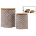 thumbnail image 1 of Cylindrical Ceramic Canister With Lattice Diamond Design, Set of 2, Taupe Gray, 1 of 1
