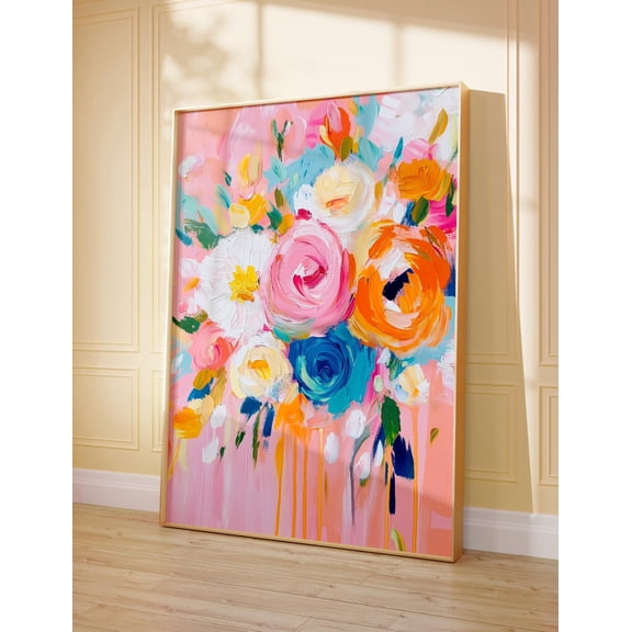 Bright Floral Abstract, Soft Pastel Acrylic Art, Trendy Teen Girl Room Decor, Modern Preppy Wall Art, Cute Apartment Decor, 8x12 UNFRAMED