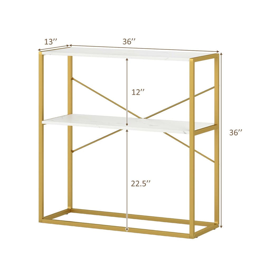 GVN 36" Console Table with Wooden Open Shelves and Metal Frame, 2-Tier Entryway Table for Hallway, Living Room, White