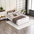thumbnail image 7 of Modern Upholstered Platform Bed, Twin Size Upholstered Platform Bed with Guardrail, Storage Headboard and Footboard, No Box Spring Needed/Noise-Free (Beige, Twin), 7 of 7