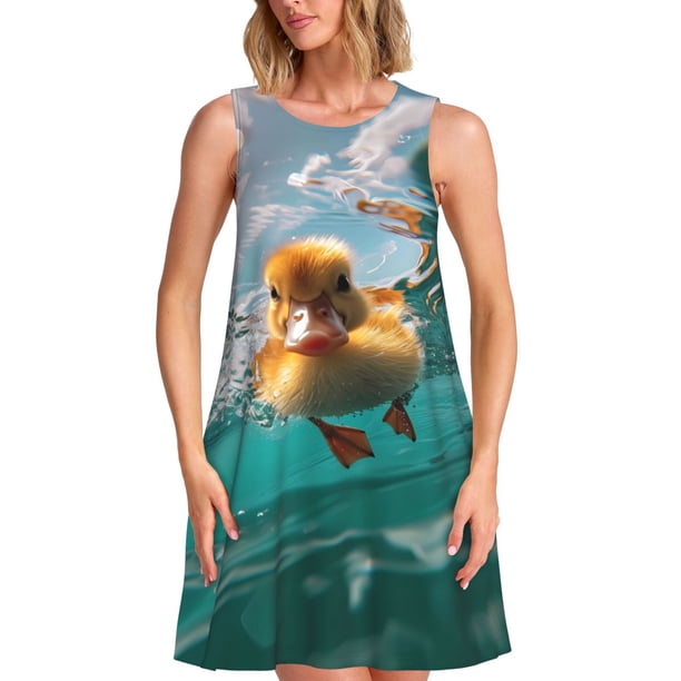 Balery Underwater Swimming Duck Vestidos de verano para mujer con estampado: vestido holgado sin mangas, vestido playero informal y cómodo para días calurosos.