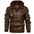 thumbnail image 3 of Men's PU Leather Jacket with Removable Hood and Odin Pattern Printed Motorcycle Jacket, 3 of 5