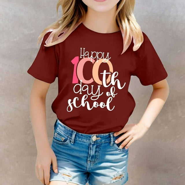 Hauts et T-Shirts pour Filles Col Rond Manches Courtes Imprimé T-Shirt pour Enfants Garçons et Filles Mode Léger Usage Quotidien