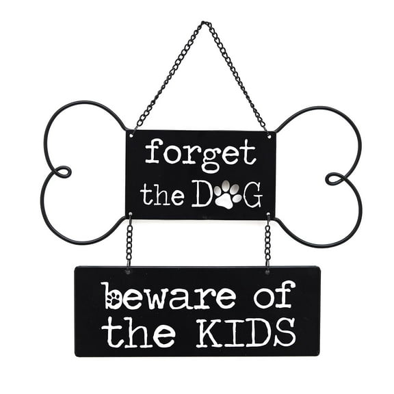 Parisloft Forget the Dog Beware of The Kids Metal Dog Sign for Fence, Black, 9.8"W x 7.5"H