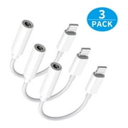 3 Pack Lightning to 3.5 mm Headphone Jack Adapter, Apple MFi Certified iPhone 3.5mm Headphones/Earphones Jack Aux Audio Dongle Adapter Compatible for iPhone 13 12 11 XS XR X 8 7 iPad, Support iOS 15