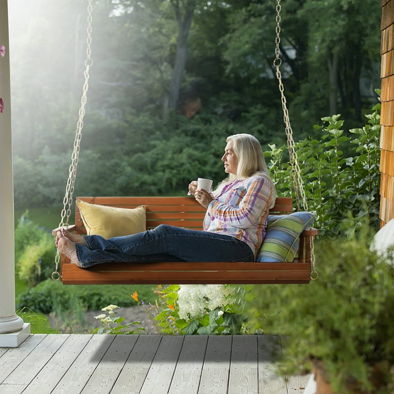 VINGLI 880 lbs Patio Wooden Porch Swing for Outdoors 4 ft Brown