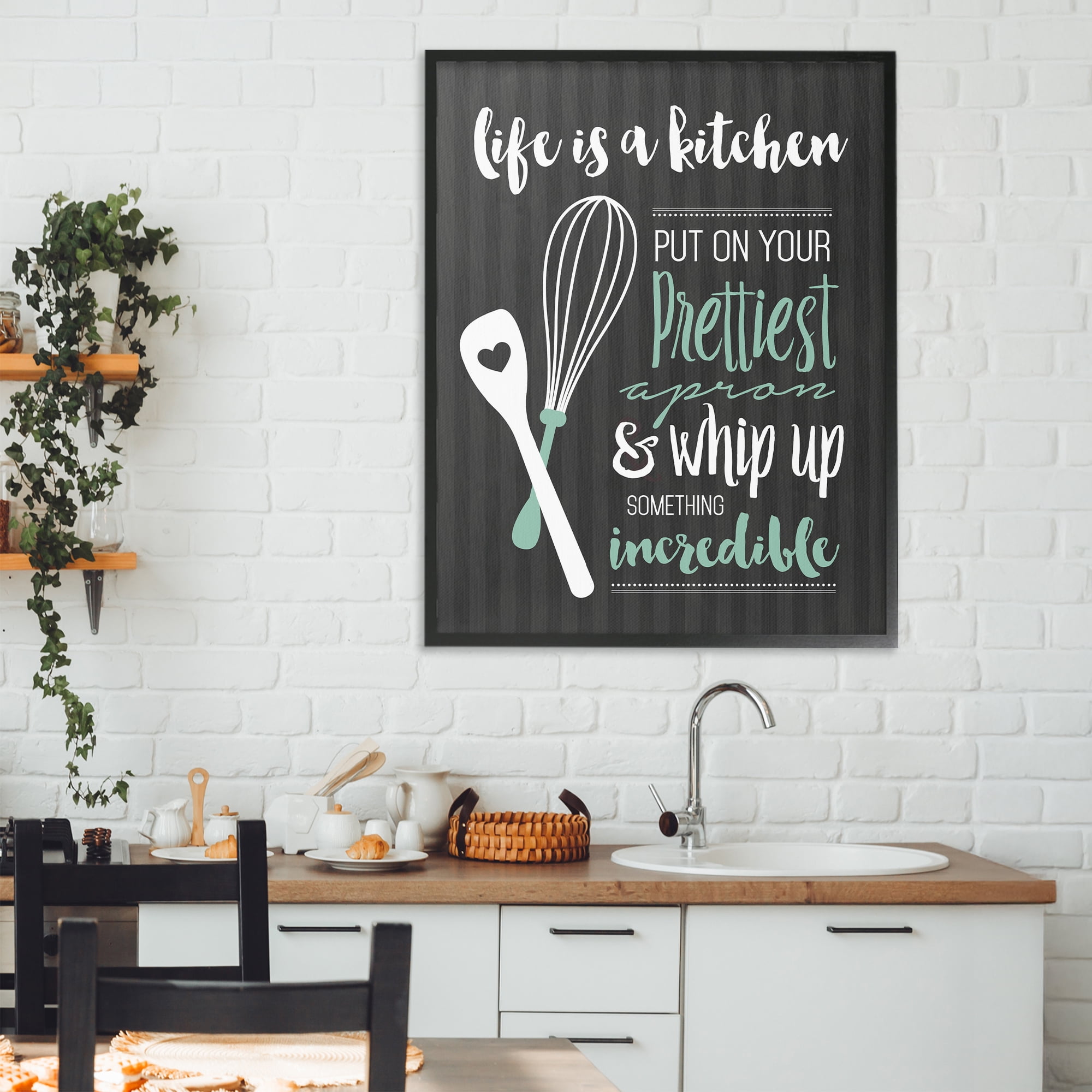 Life Is A Kitchen Motivational Black Framed Giclee Art, design by Lettered and Lined