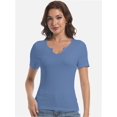 thumbnail image 3 of Women's Short Sleeve V-Neck Ribbed Blouse - Slim Fitted Casual Basic Top, 3 of 6