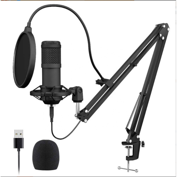 Usb Streaming Podcast Pc Microphone, Professional 192Khz/24Bit Studio Cardioid Condenser Mic Kit With Sound Card Boom Arm Shock Mount Pop Filter, For Skype Youtuber Karaoke Gaming Recording