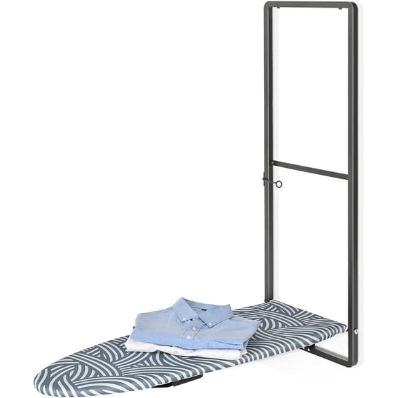 Over Door Ironing Board, Hanging Ironing Board with Iron Holder, 36" X 12" Compact Fold Down Iron Board for Small Spaces, Removable Heat Resistant Cover, Blue