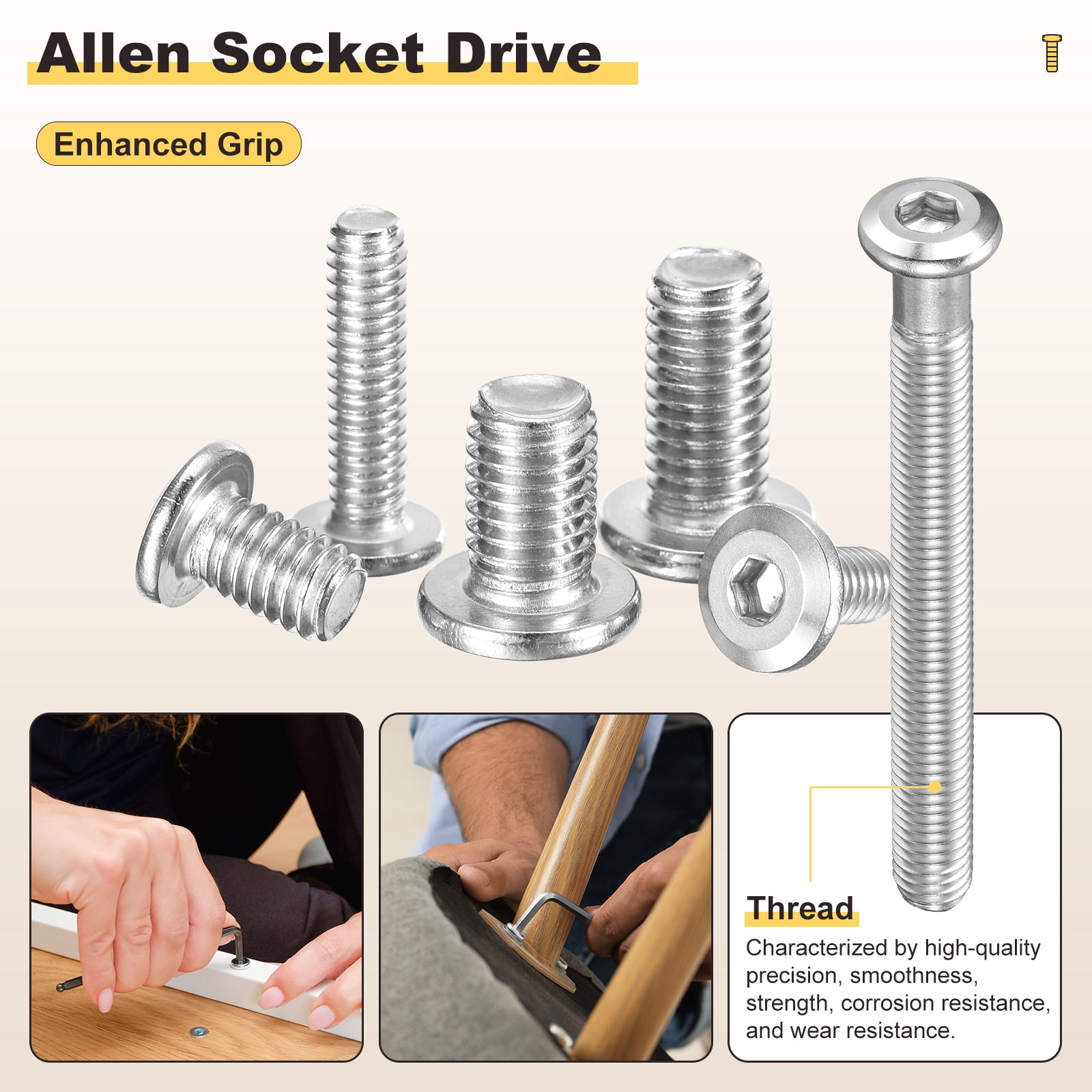 Furniture Connector Bolt Cap Nut Kit with Wrench(M6-1x16/20/25/30/35/40/45/50/55/60/65/70/75/80mm) 141Pcs, for Chair Cabinet Bed, Silver