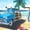 Tropical Old Friends, variant on Elephant Stock Beach Impressions I Wall Art - Horizontal Canvas Wall Art - Living Room Wall Decor - Abstract Canvas - Blue And Green Decor By Emma Caroline - 12" x 8"