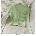 thumbnail image 1 of Zik Hekiy-cárdigan de punto acanalado para mujer, cárdigan de manga larga con cuello en V y botones, tejido elástico, liso y fino, 1 of 5