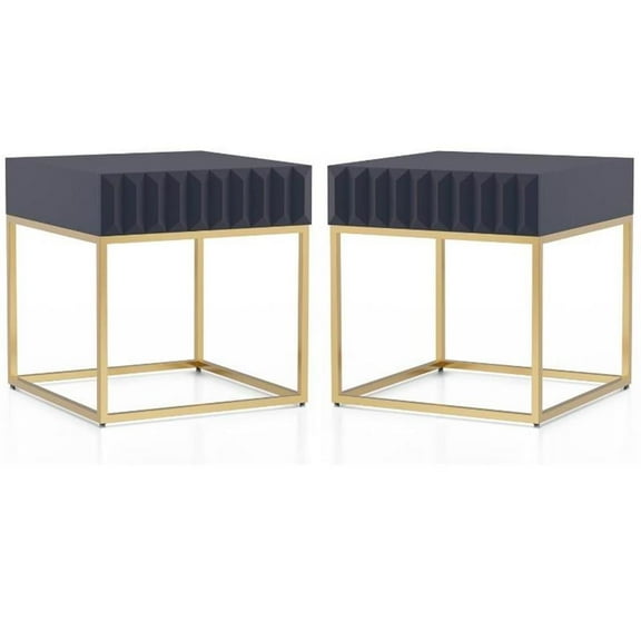 Home Square Giffore Wood 1-Drawer End Table in Antique Blue and Gold - Set of 2