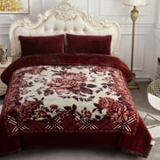 NC King Size Blanket 2 Ply Thick Warm Plush Bed Blanket for Winter, 10lbs, Brown Floral, 85x93