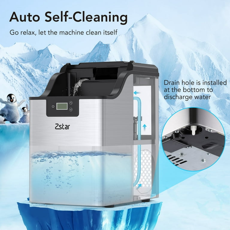 Portable Nugget Ice Machine Countertop Ice Maker, 44Lbs Pebble Ice Per Day,  Freestanding Sonic Ice Maker Machine with Ice Scoop & Self-Cleaning for  Home Bar 