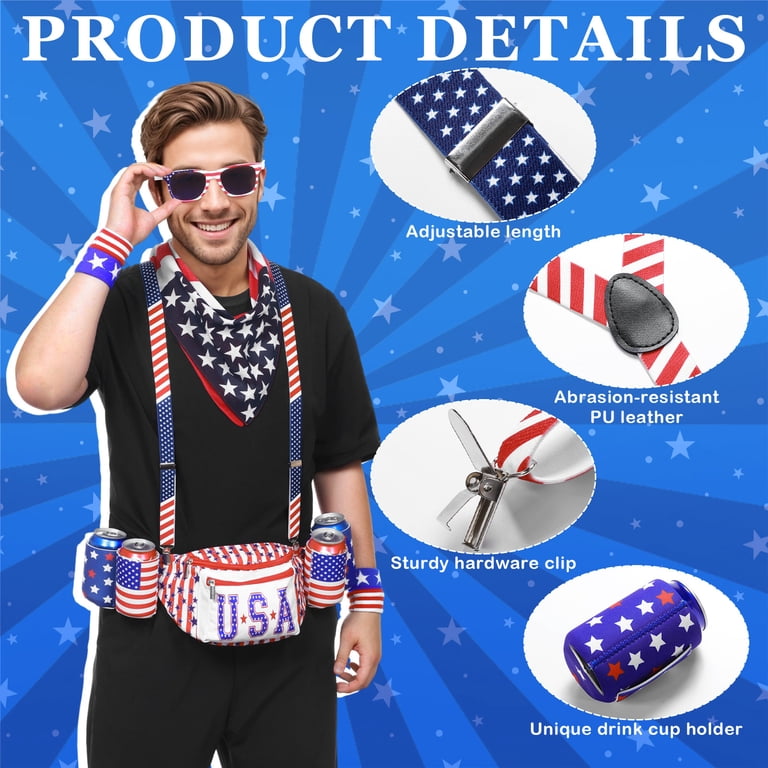 Patriotic Fanny Pack Set with Suspenders Glasses Headband Wristband 4th of July Amazon.com | Silkfly 9 Pcs 4th of July Fanny Pack 250th  main image 3