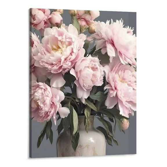Creowell Pink Flower Canvas Wall Art: Bedroom Blush Peony Artwork Elegant Blossom Floral Paintings Modern Botanical Photography Gallery Paintings Prints on Gray Wrapped Canvas Living Room 16x20 Inch
