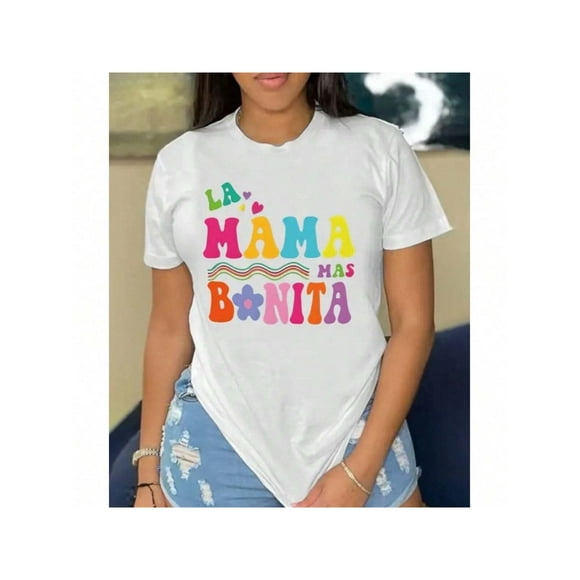 Camiseta de manga corta y cuello redondo para mujer con estampado de La Mama Mas Bonita para uso casual en primavera y verano Color Blanco Talla Chica Marca Emil SaEs