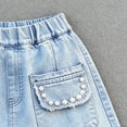 thumbnail image 3 of Girls Jean Shorts Elastic Waist Casual Fashion Button Denim Shorts Lightweight Loose Comfy Summer Breathable Shorts with Pocket, 3 of 5