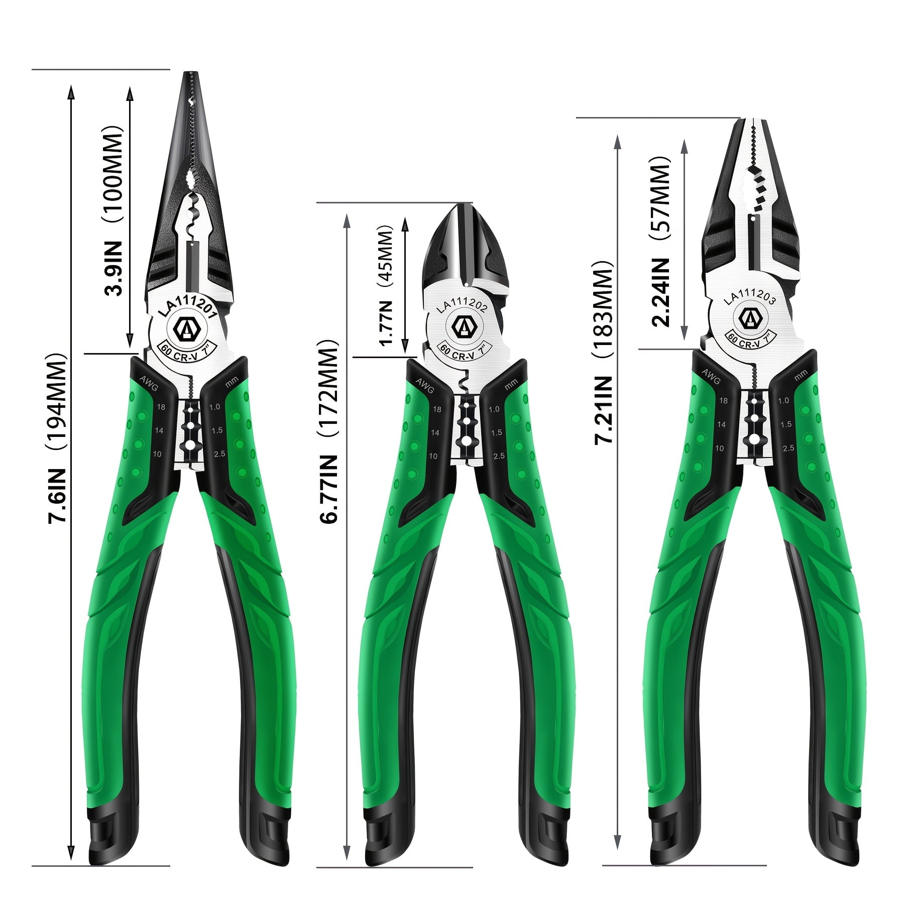 7-Inch Multifunctional Diagonal Cutting Pliers, Needle-Nose Pliers, Long Nose Pliers, Side Cutters, Cable Cutters, Professional Electrician's Manual Tools, Electrical Pliers