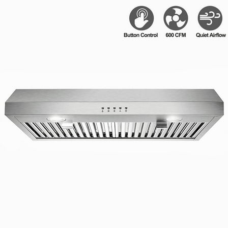 SNDOAS 30inch Kitchen Under Cabinet Range Hood 3-Speed 600CFM Vent w/LEDs Sliver