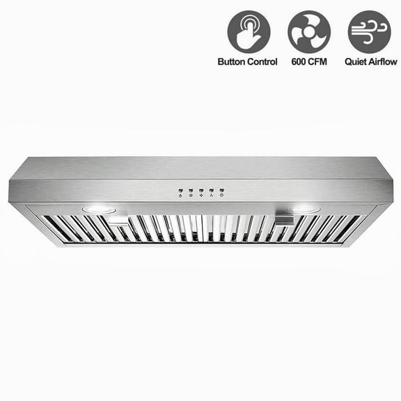 SNDOAS 30inch Kitchen Under Cabinet Range Hood 3-Speed 600CFM Vent w/LEDs Sliver