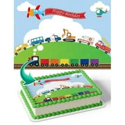 SugarMeLicious Plane Train Police Edible Cake Topper Image for 1/4 Sheet Cake: Personalized Birthday Banner for Kids Parties and Transportation Themed Celebrations