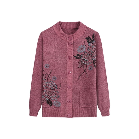 Qarigey Suéter de punto de poliéster para mujeres mayores, cálido y cómodo para primavera y otoño, ropa de mediana edad Abrigos y chamarras rosa