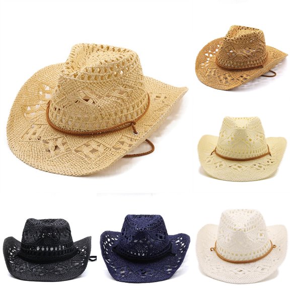 Unisex Straw Cowboy Hat Shapeable Wide Brim Sun Hat for Beach Summer Outdoor Western Style Sun Protection Hat