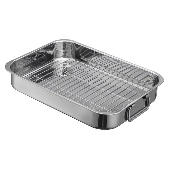 Stainless Steel Roasting Pan with Rack, 15.4x11 Inch Turkey Pan for Whole Chicken, Rectangular Oven Dish with Draining Rack for Holiday Feasts