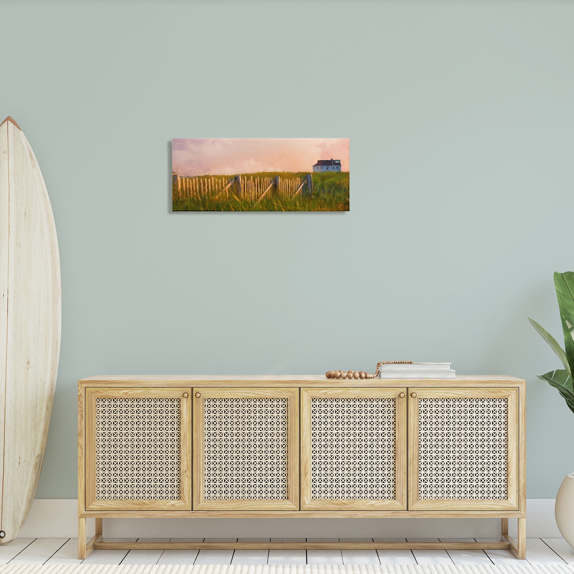 Stupell Industries Nautical Beach Cottage Landscape Painting Gallery Wrapped Canvas Art Print Wall Art, 30 x 13