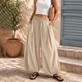 thumbnail image 2 of Wide Leg Pants for Women BWASD Casual Cotton Linen Elastic Waist Baggy Bloomers Pants Large Size Pocket Palazzo Trousers Fashion Beach Vacation 2043 Trendy (Khaki,M), 2 of 7