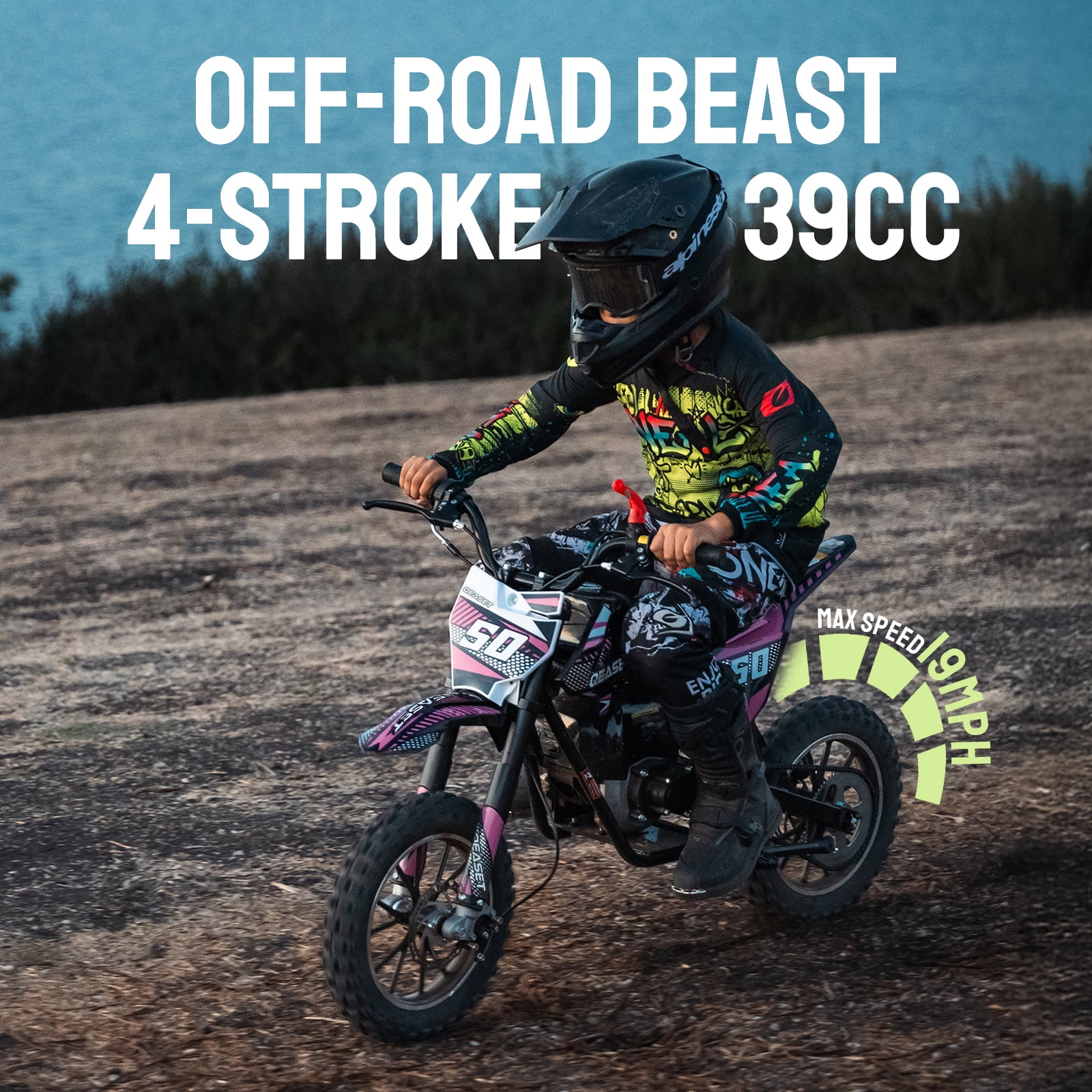 QEASET Gas Dirt Bike for Adults & Teens, 39CC 4-Stroke Gas Powered Mini Bike, Max Speed 20mph, Age13+(Pink)